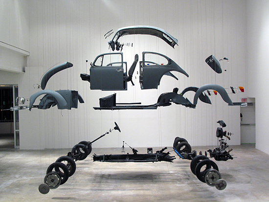 Damián Ortega, Cosmic Thing, 2002 Volkswagen Beetle 1989 disarmed. Variable dimensions Institute of Contemporary Art, Philadelphia